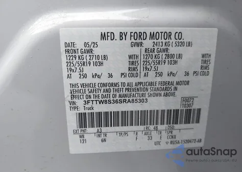 2025 Ford Maverick Lariat z USA, uszkodzony, nr VIN 3FTTW8S36SRA85303